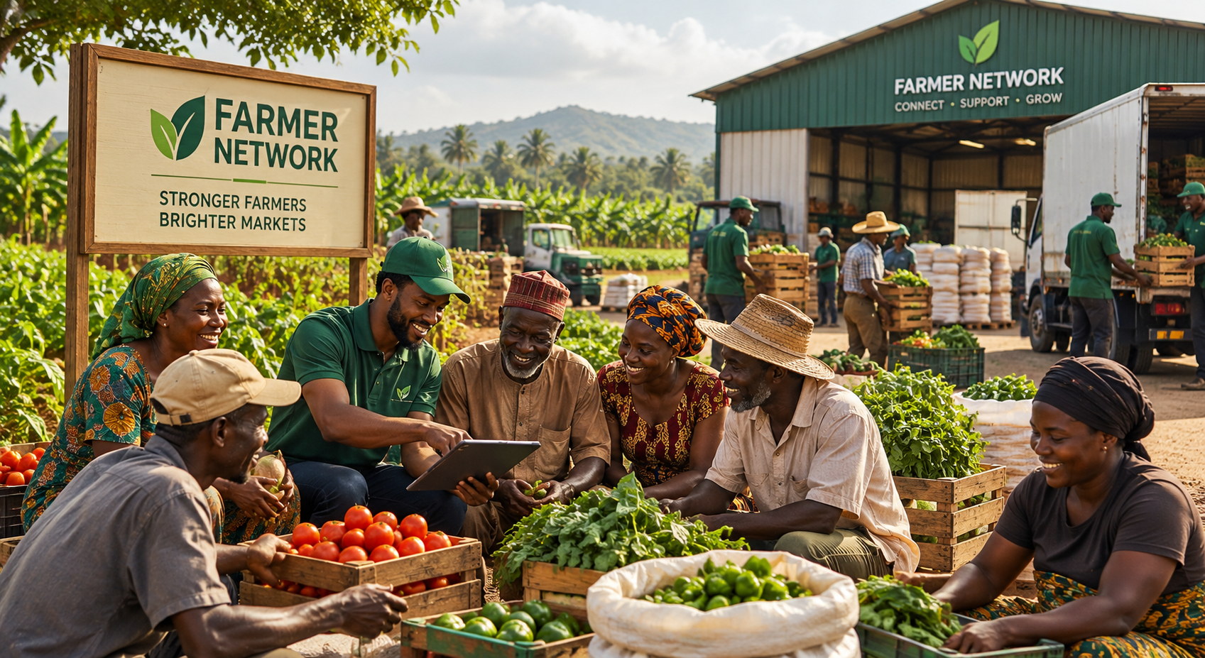 Farmers working together on agricultural land